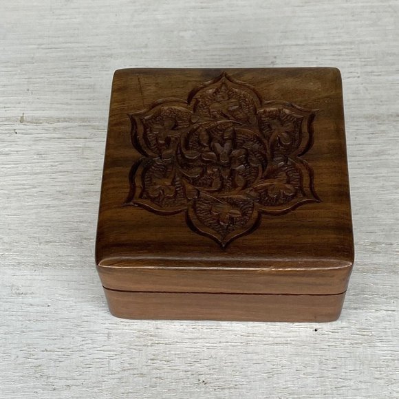 Vintage Archana Crafts Hand Made In India Wooden Jewelry Recipe Keepsake Box EUC - Picture 2 of 10